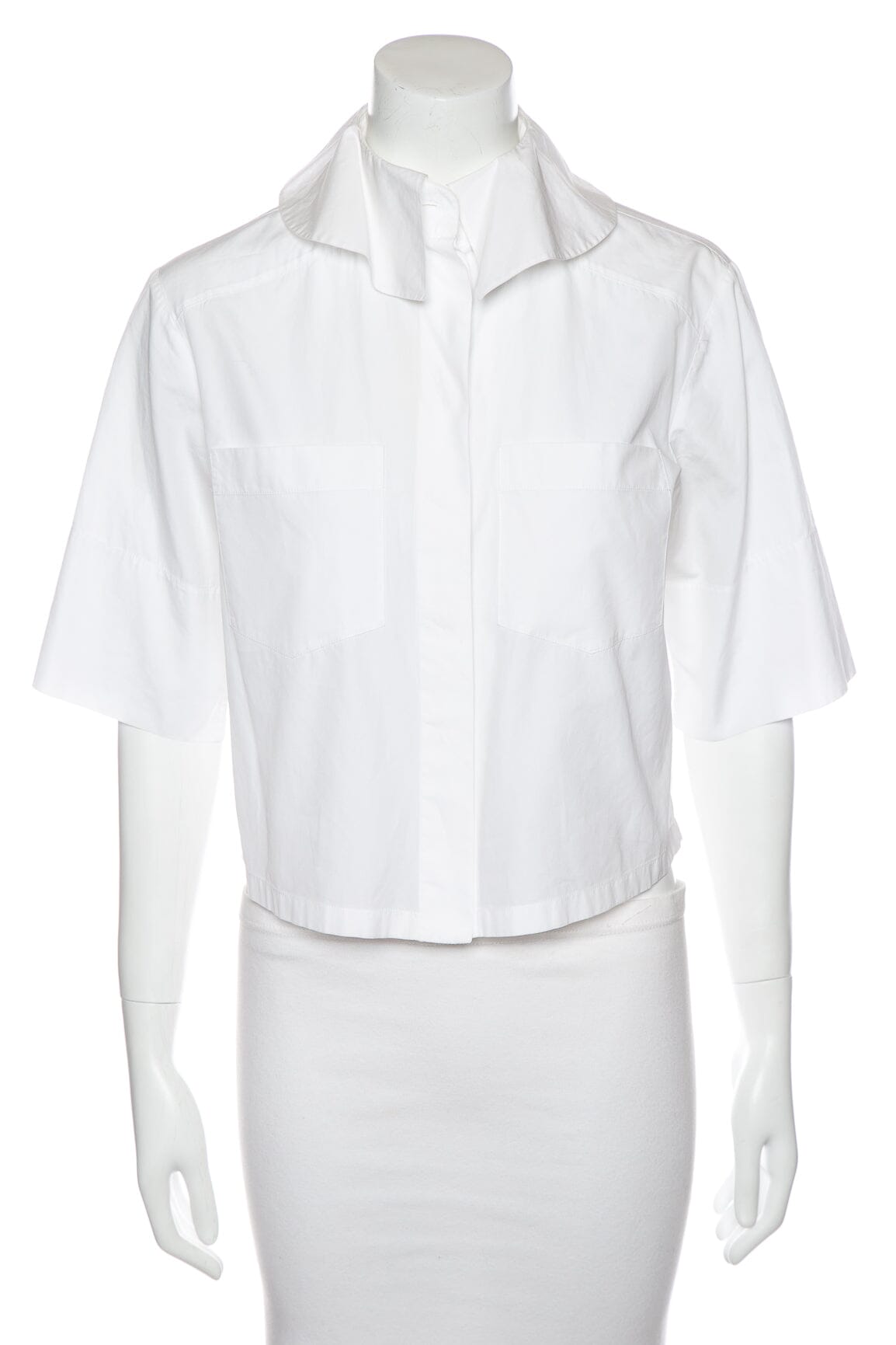 Chanel White Cropped Double Pocket Blouse SZ 34