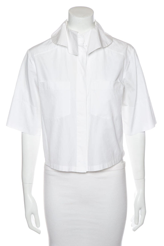 Chanel White Cropped Double Pocket Blouse SZ 34