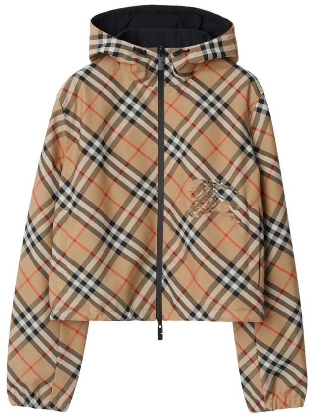 Burberry Crop Reversible Check Hooded Jacket Sand