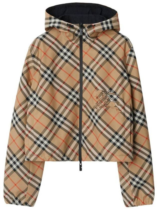 Burberry Crop Reversible Check Hooded Jacket Sand
