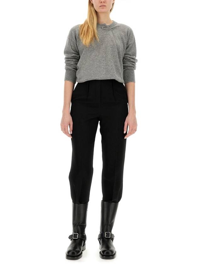 Burberry Logo Crew Neck Cashmere Knit Top Light Grey Melange