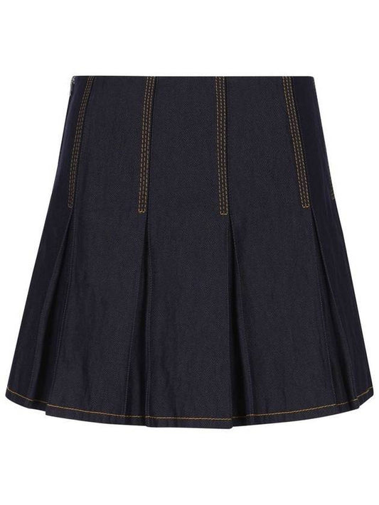 Bottega Veneta Stitched Denim Pleated Skirt