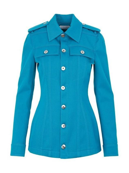 Bottega Veneta Women's Single Breasted Slim Jacket Blue