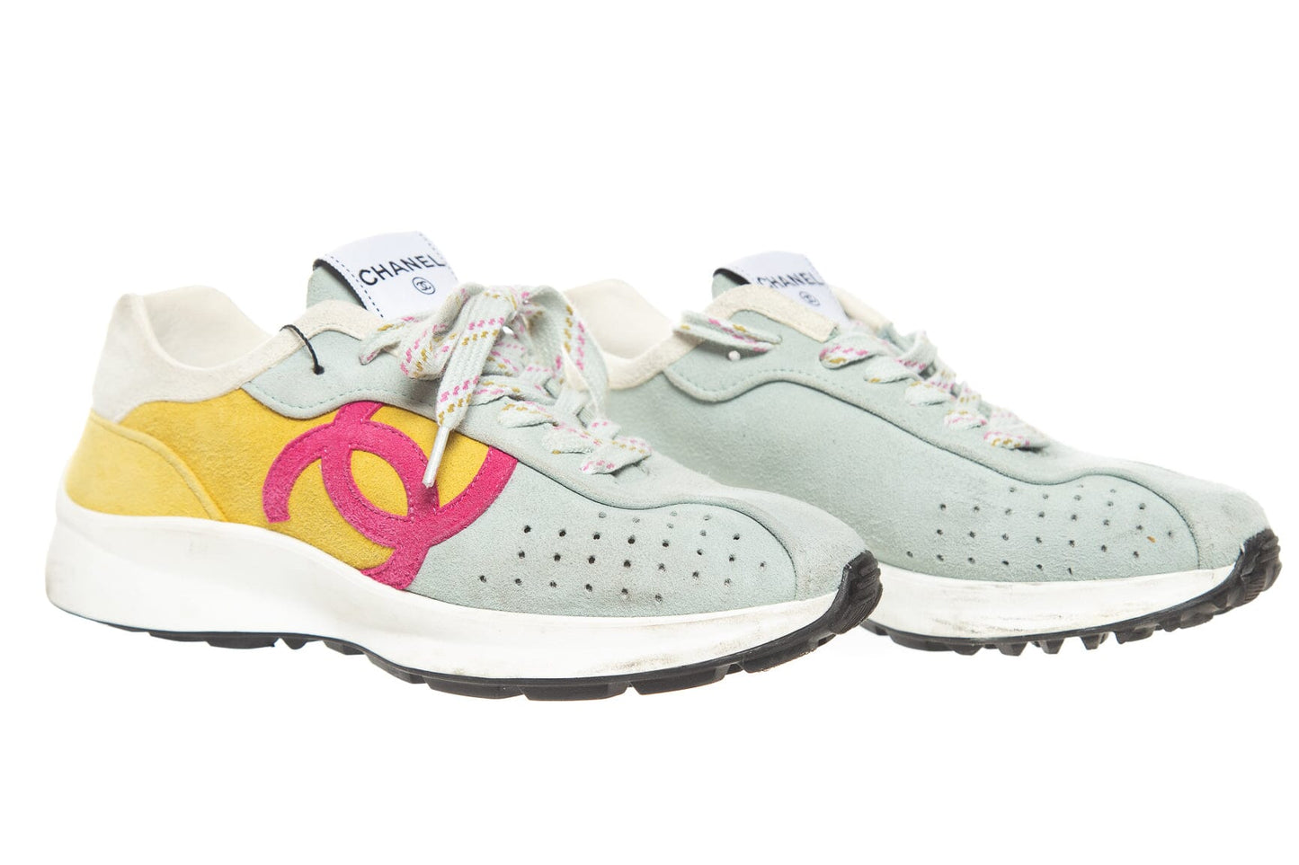 Chanel Multicolor Suede CC Lace Up Sneakers SZ 35.5