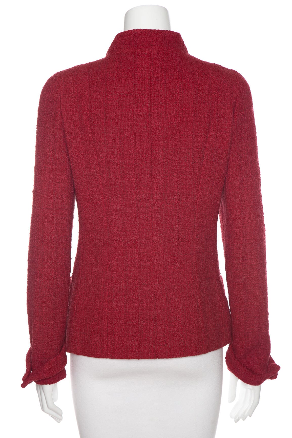 Chanel Red Tweed Long Sleeve Button Up Jacket SZ 38
