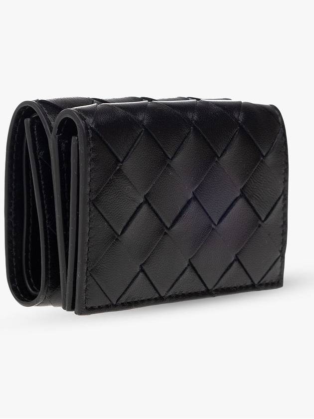 Bottega Veneta Tiny Interciato Bifold Double Flap Bifold Wallet Black