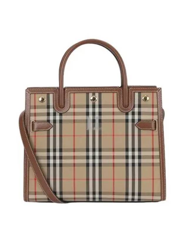 Burberry Small Vintage Check Title Tote Bag Beige