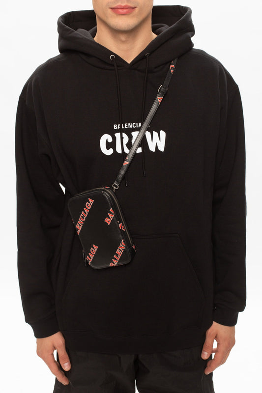 Balenciaga Black Calfskin Leather Sport Print Phone Holder Bag 618189