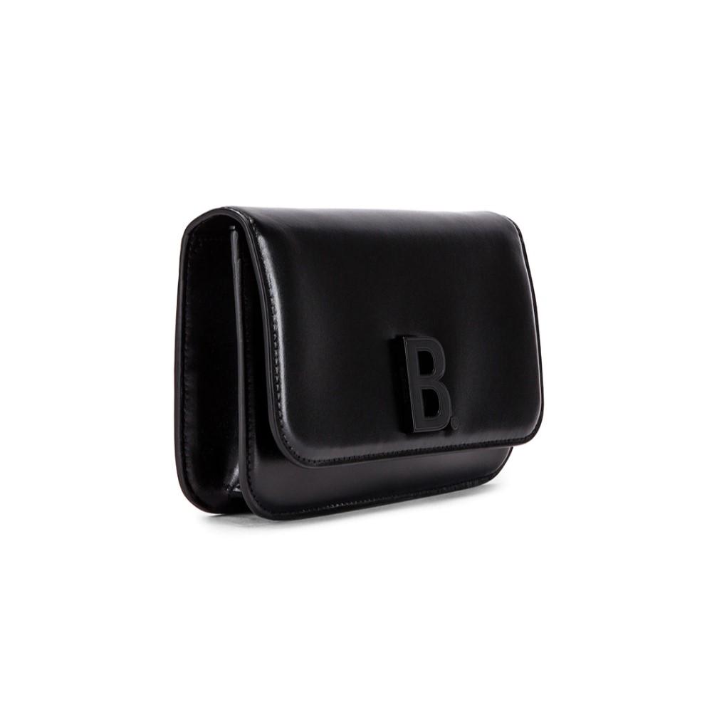 Balenciaga Black Shiny Calfskin Leather Chain Wallet Shoulder Bag 593615