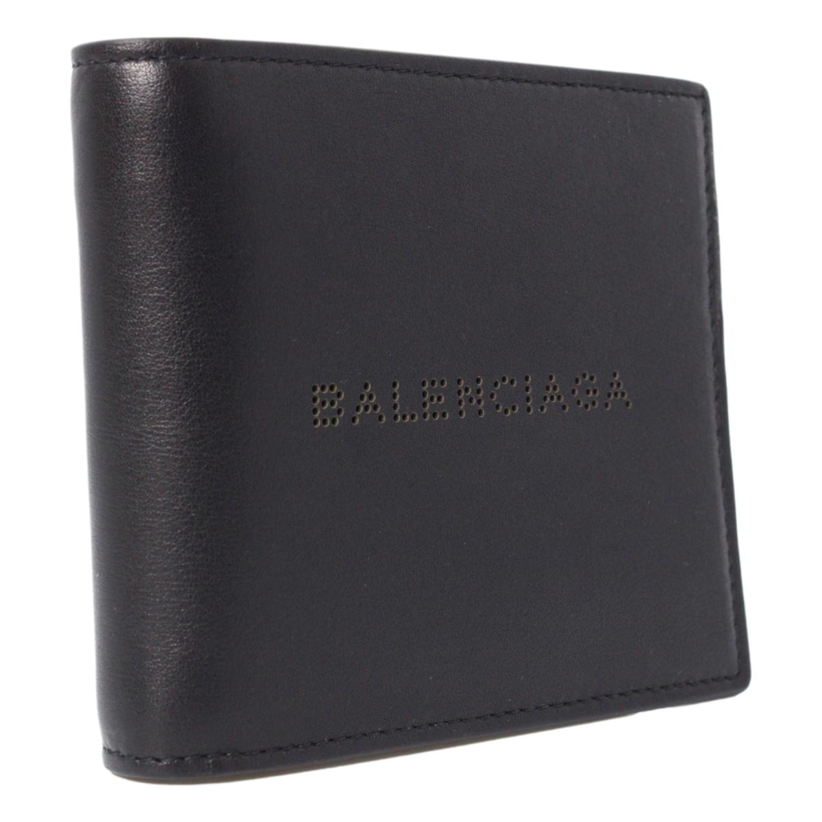 Balenciaga Cash Black Calfskin Leather Perforated Bifold Wallet 436118