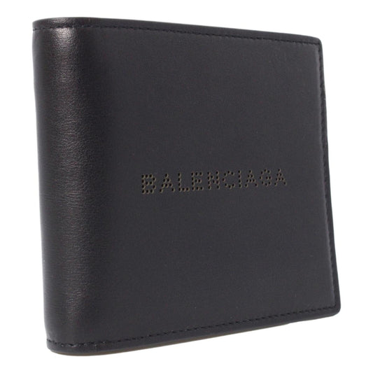 Balenciaga Cash Black Calfskin Leather Perforated Bifold Wallet 436118