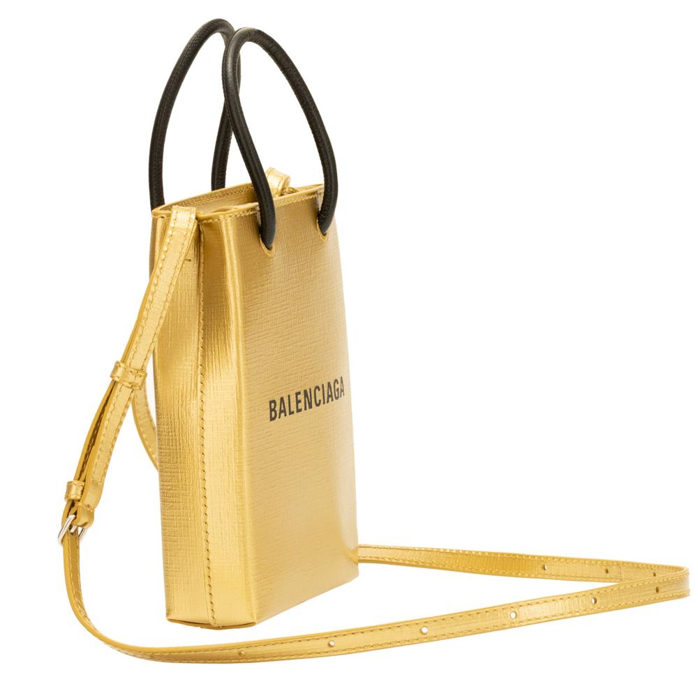 Balenciaga Gold Calfskin Leather Shopper Cross Body Bag 593826