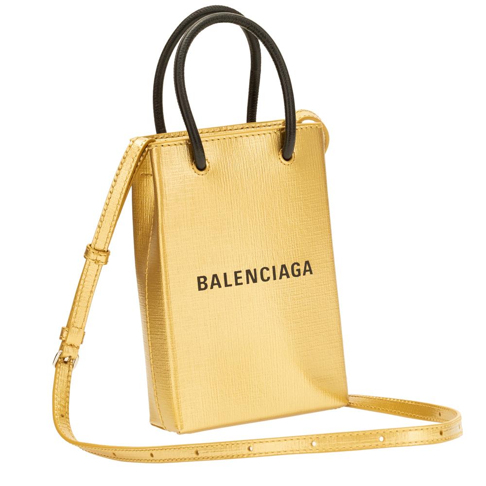 Balenciaga Gold Calfskin Leather Shopper Cross Body Bag 593826