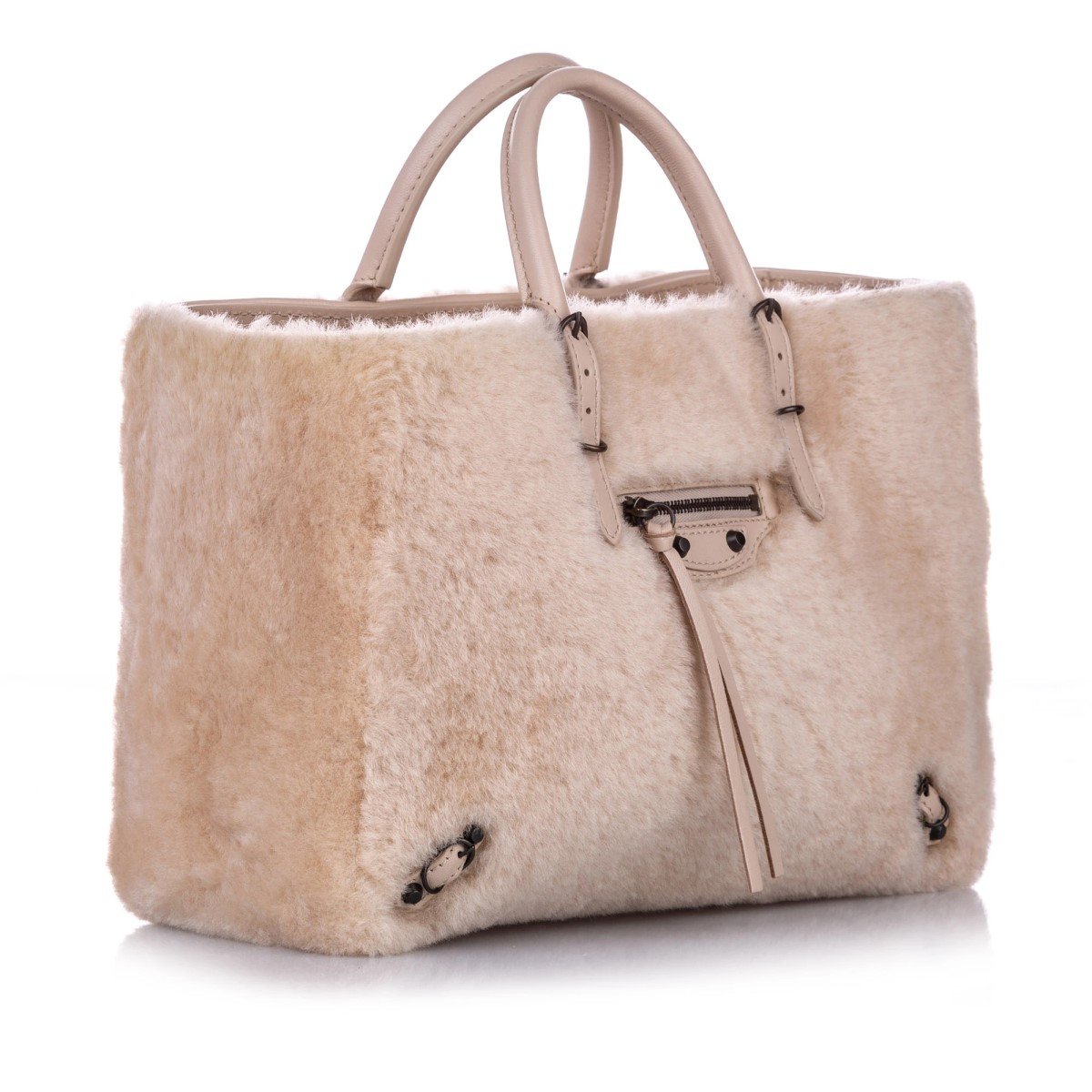 Balenciaga Papier Merino Lamb Wool Tapioca Beige Satchel 410238