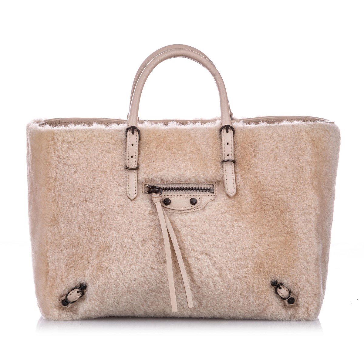 Balenciaga Papier Merino Lamb Wool Tapioca Beige Satchel 410238