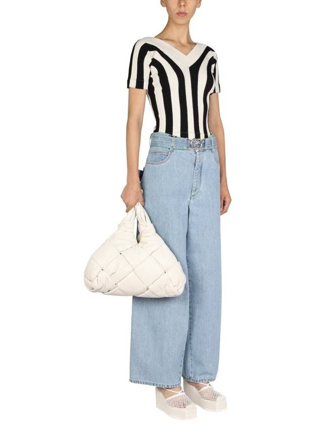 Bottega Veneta Striped V-neck Short Sleeve Knit Top