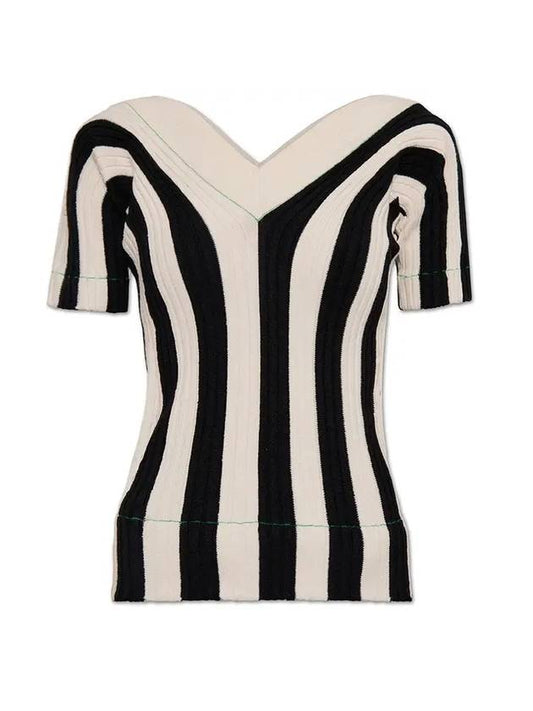 Bottega Veneta Striped V-neck Short Sleeve Knit Top