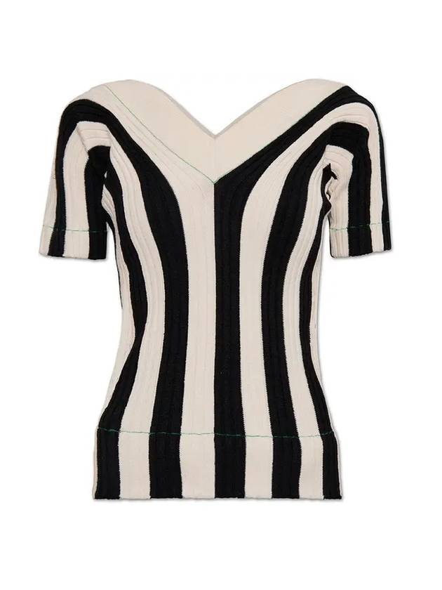 Bottega Veneta Striped V-neck Short Sleeve Knit Top