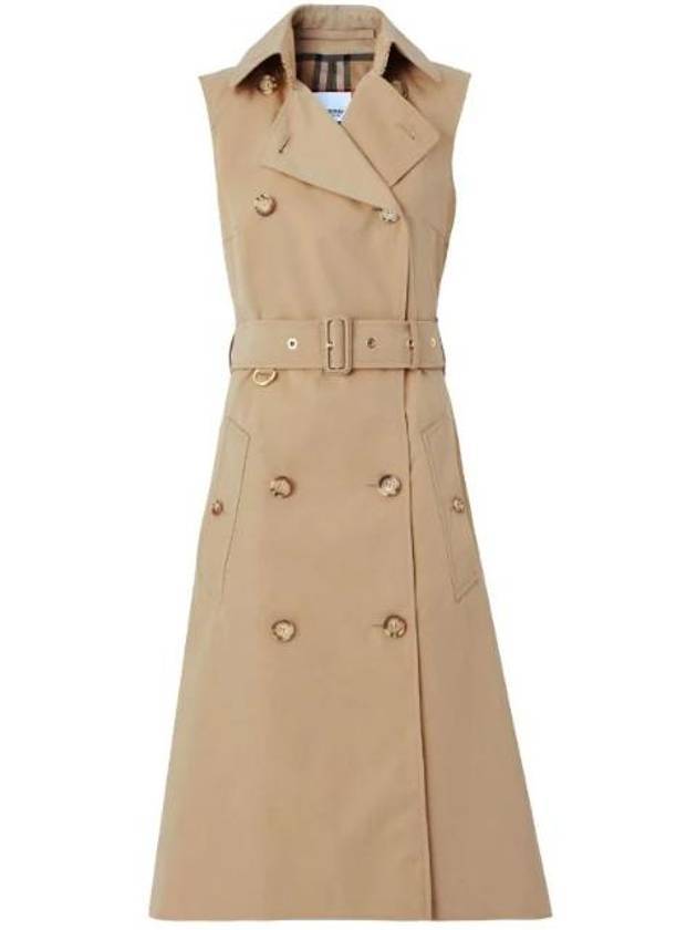 Burberry Women's Sleeveless Cotton Gabbadin Trench Midi Dress Honey