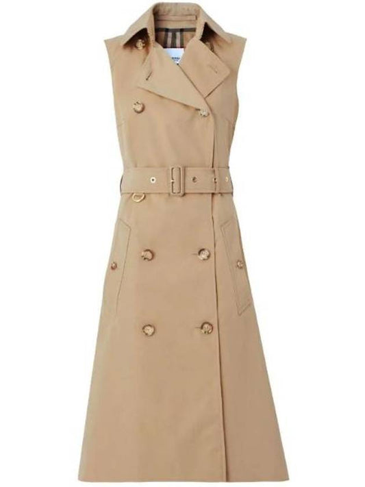 Burberry Women's Sleeveless Cotton Gabbadin Trench Midi Dress Honey