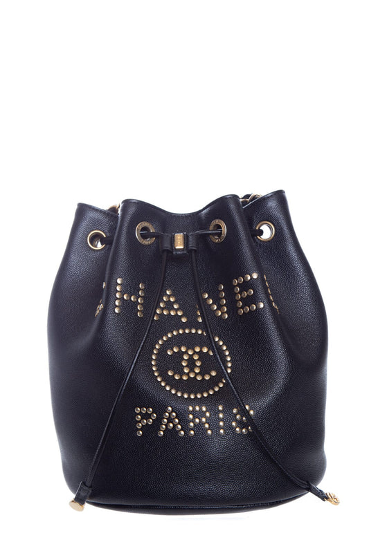 Chanel 2020 Black and Gold Caviar Deauville Crossbody Handbag