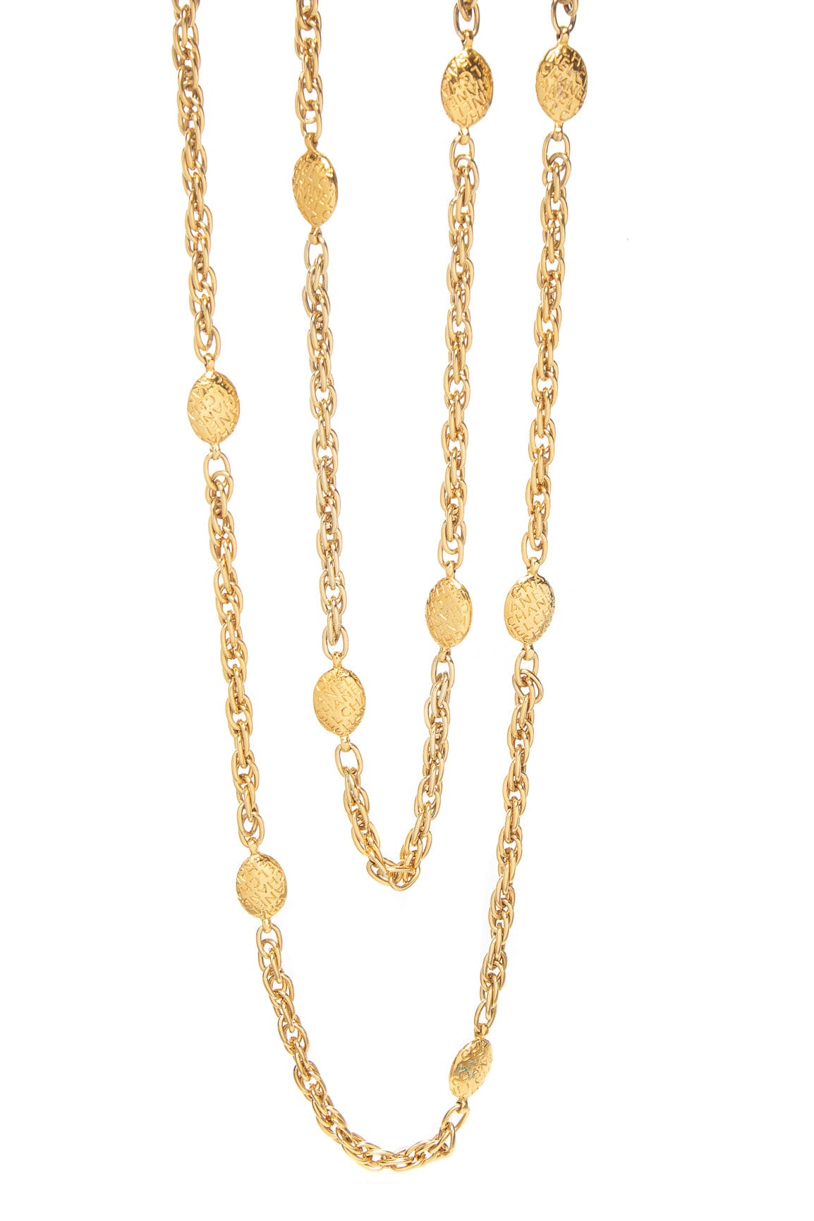 Chanel Vintage 1980s Single Gold Chain Engraved Oval Link Necklace