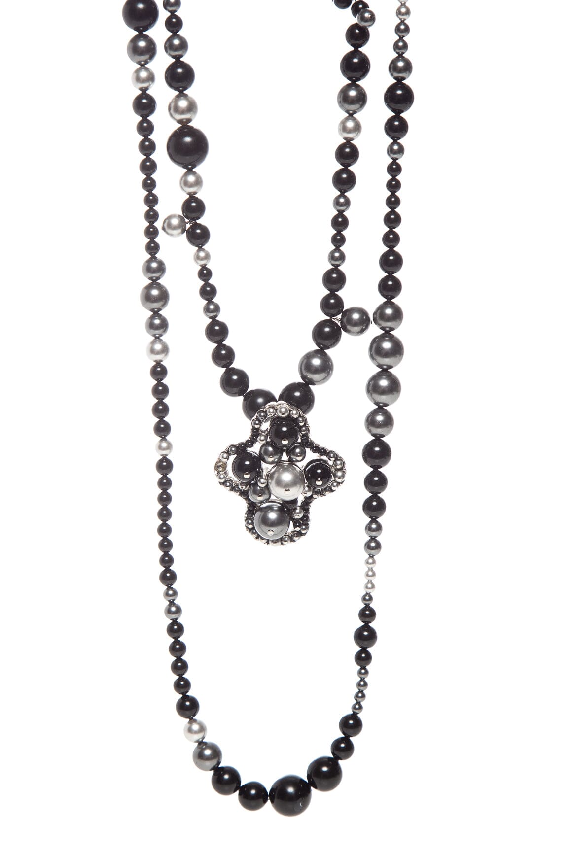 Chanel Black and Silver Faux Pearl CC Multistrand Necklace -AS IS