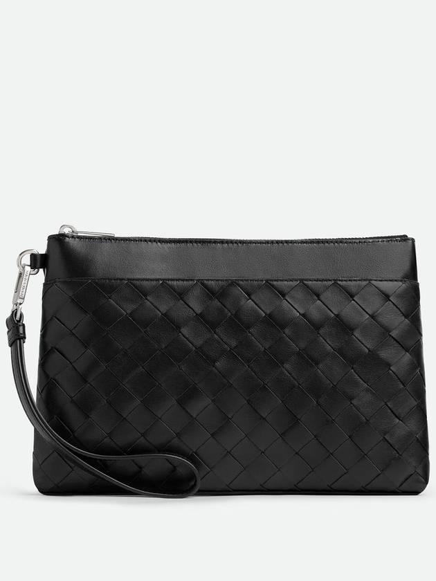Bottega Veneta Intrecciato Prism Leather Clutch Black