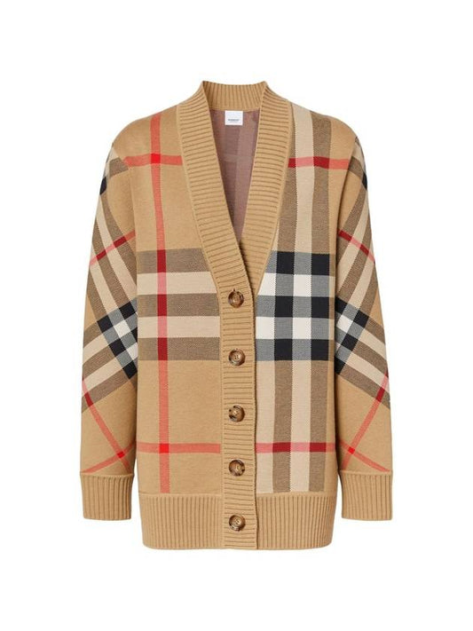 Burberry Check Technical Wool Jacquard Cardigan Archive Beige