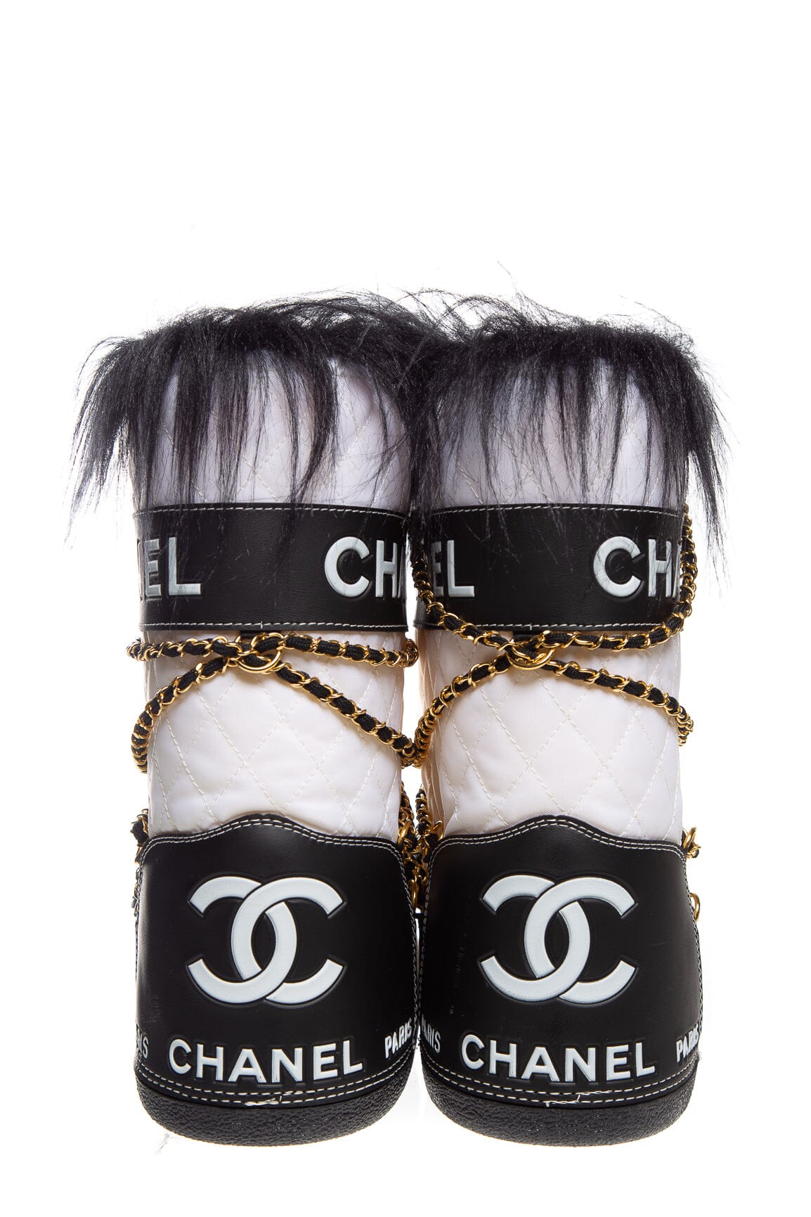 Chanel White And Black Apres Ski Moon Boots SZ 38-40