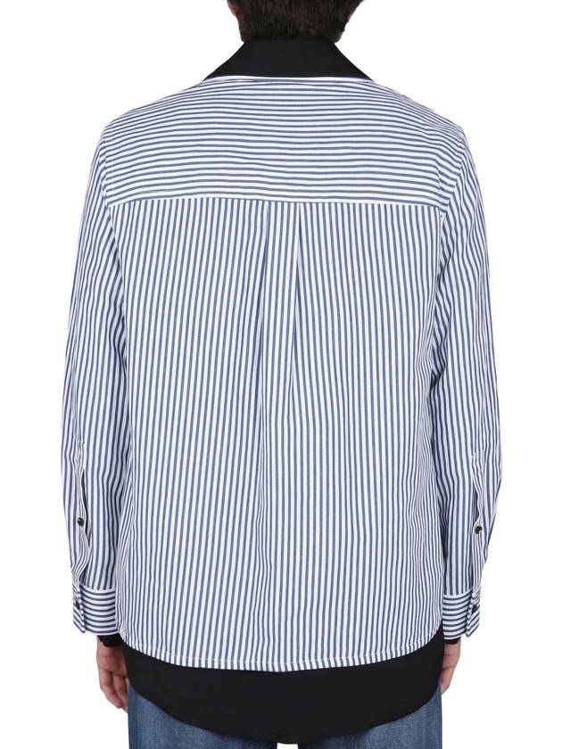 Bottega Veneta Cotton Linen Stripe Double Long Sleeve Shirt Blue