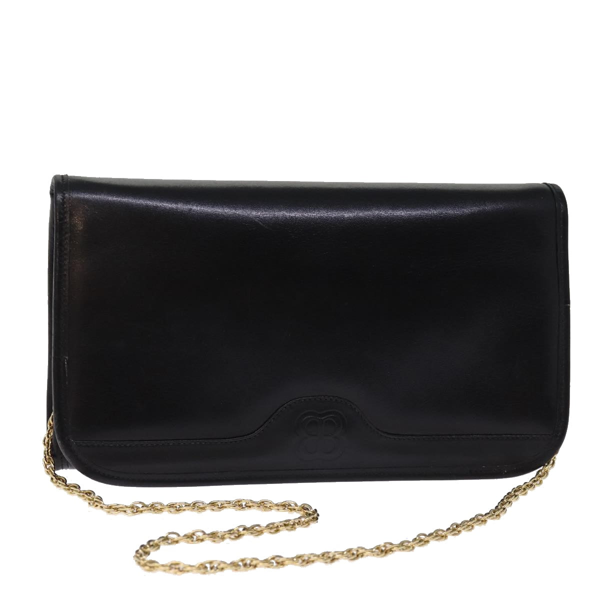 BALENCIAGA Chain Shoulder Bag Leather Black Auth bs14136