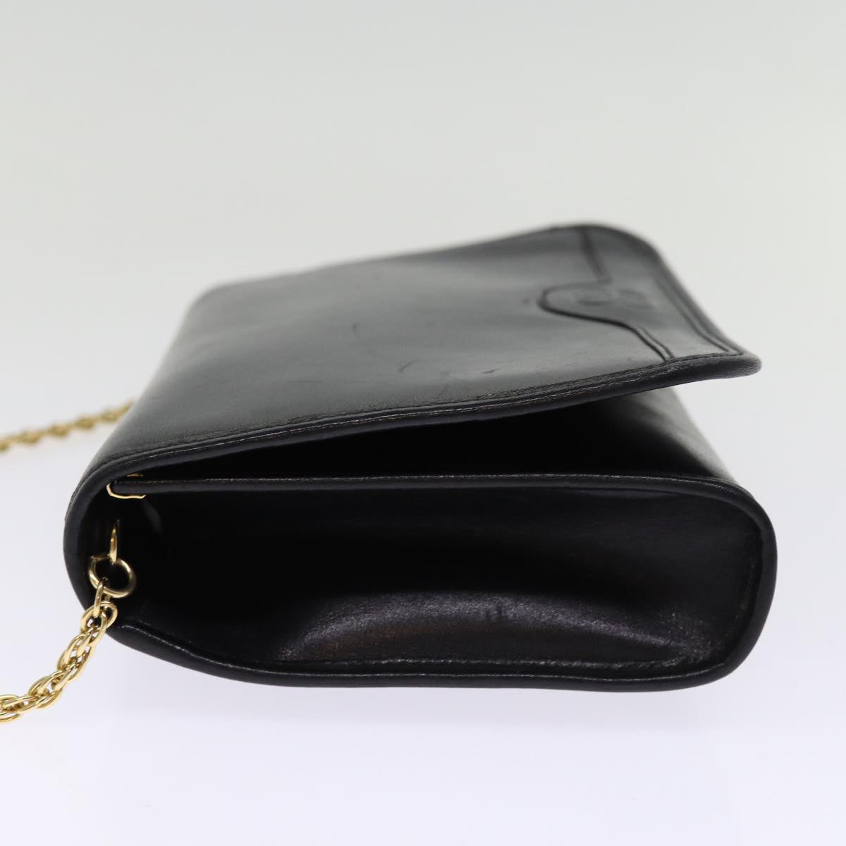 BALENCIAGA Chain Shoulder Bag Leather Black Auth bs14136