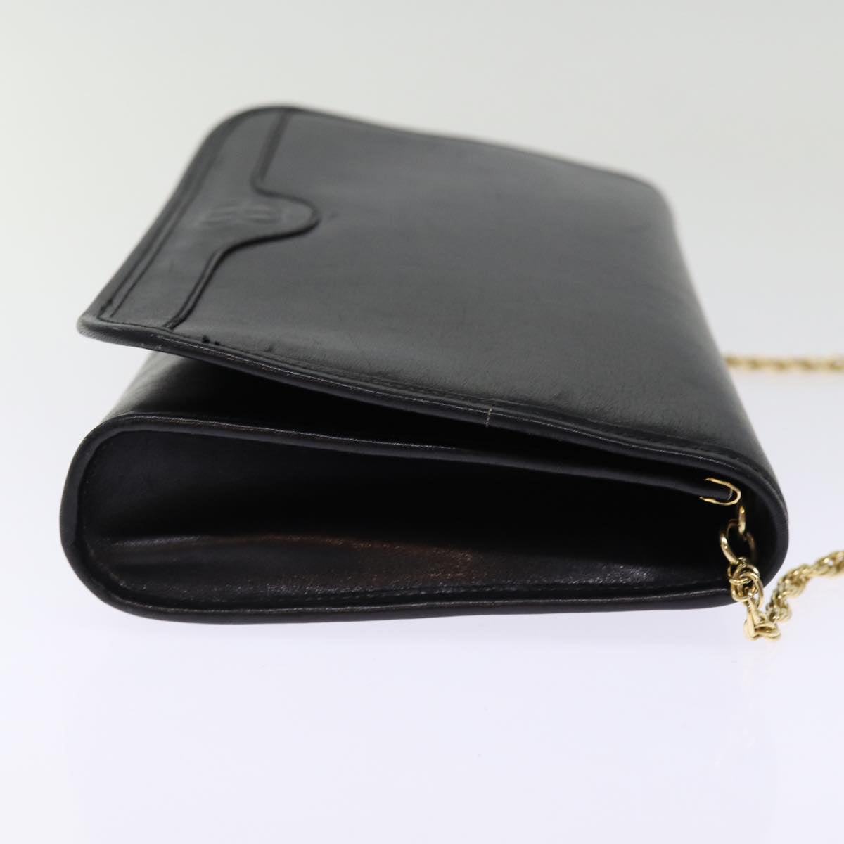 BALENCIAGA Chain Shoulder Bag Leather Black Auth bs14136