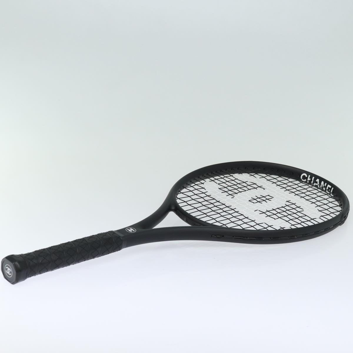 CHANEL Tennis Racket And Ball Set Leather Black White CC bs15099A