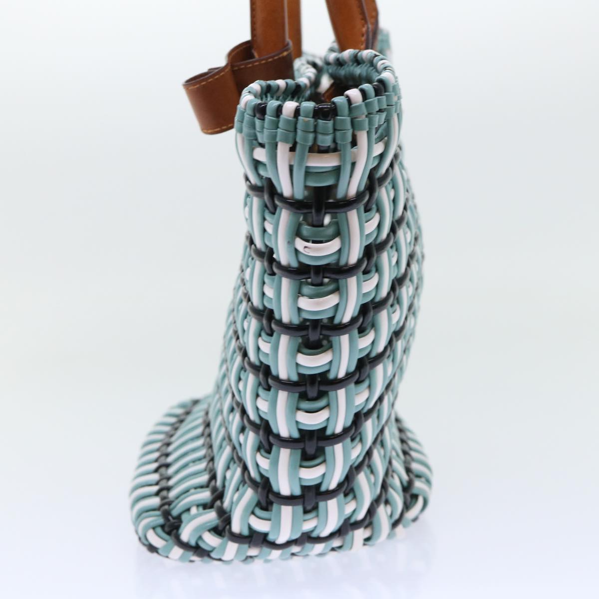 BALENCIAGA Tote Bag Leather Light Blue Black White Auth bs7863