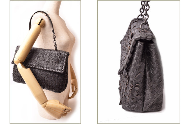 Bottega Veneta Olympia Chain Shoulder Bag Dark Gray