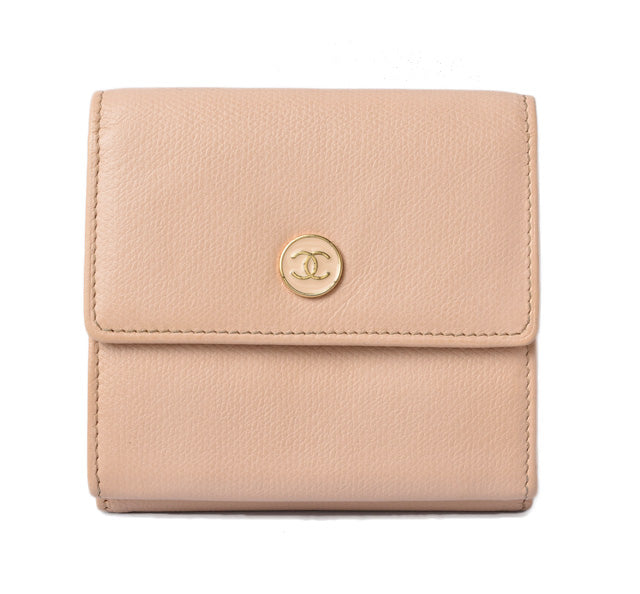 Chanel Leather Bifold Wallet A20902 Beige