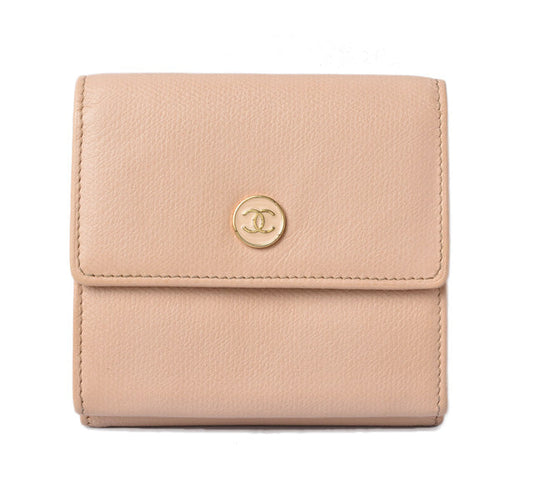 Chanel Leather Bifold Wallet A20902 Beige