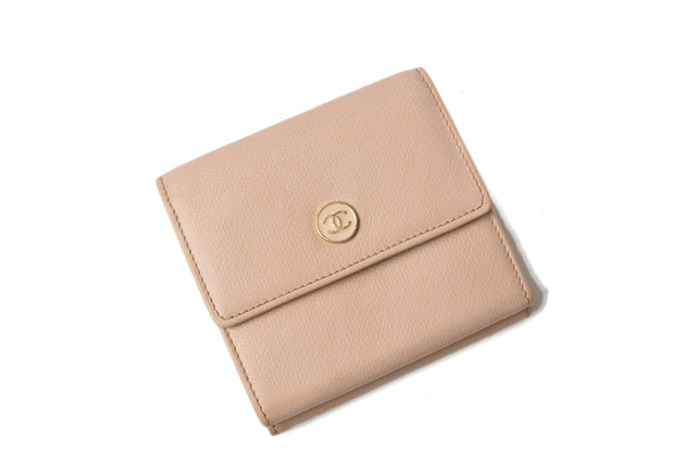 Chanel Leather Bifold Wallet A20902 Beige