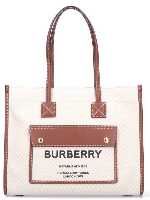 Burberry Freya Small Canvas Leather Tote Bag Natural Tan