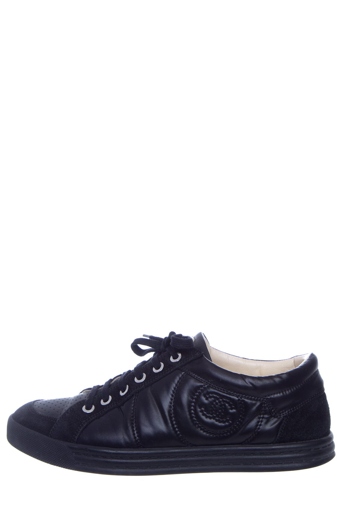 Chanel Black Leather Lace Up CC Sneakers SZ 38.5