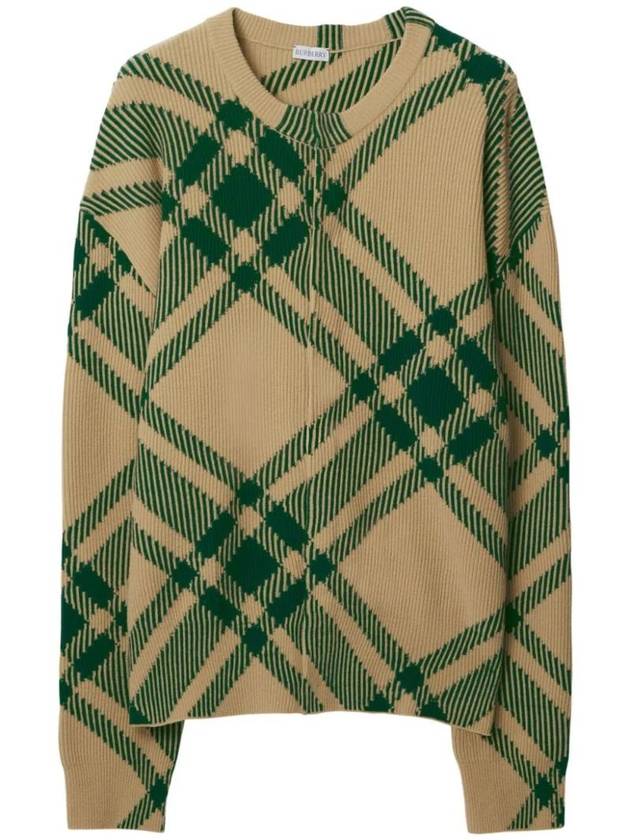 Burberry Check Pattern Intarsia Knit Cardigan Green