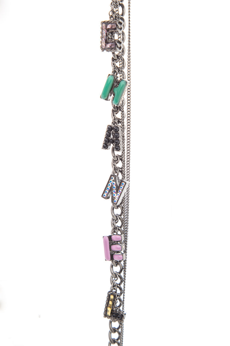Chanel Purple & Teal Long Chain Necklace