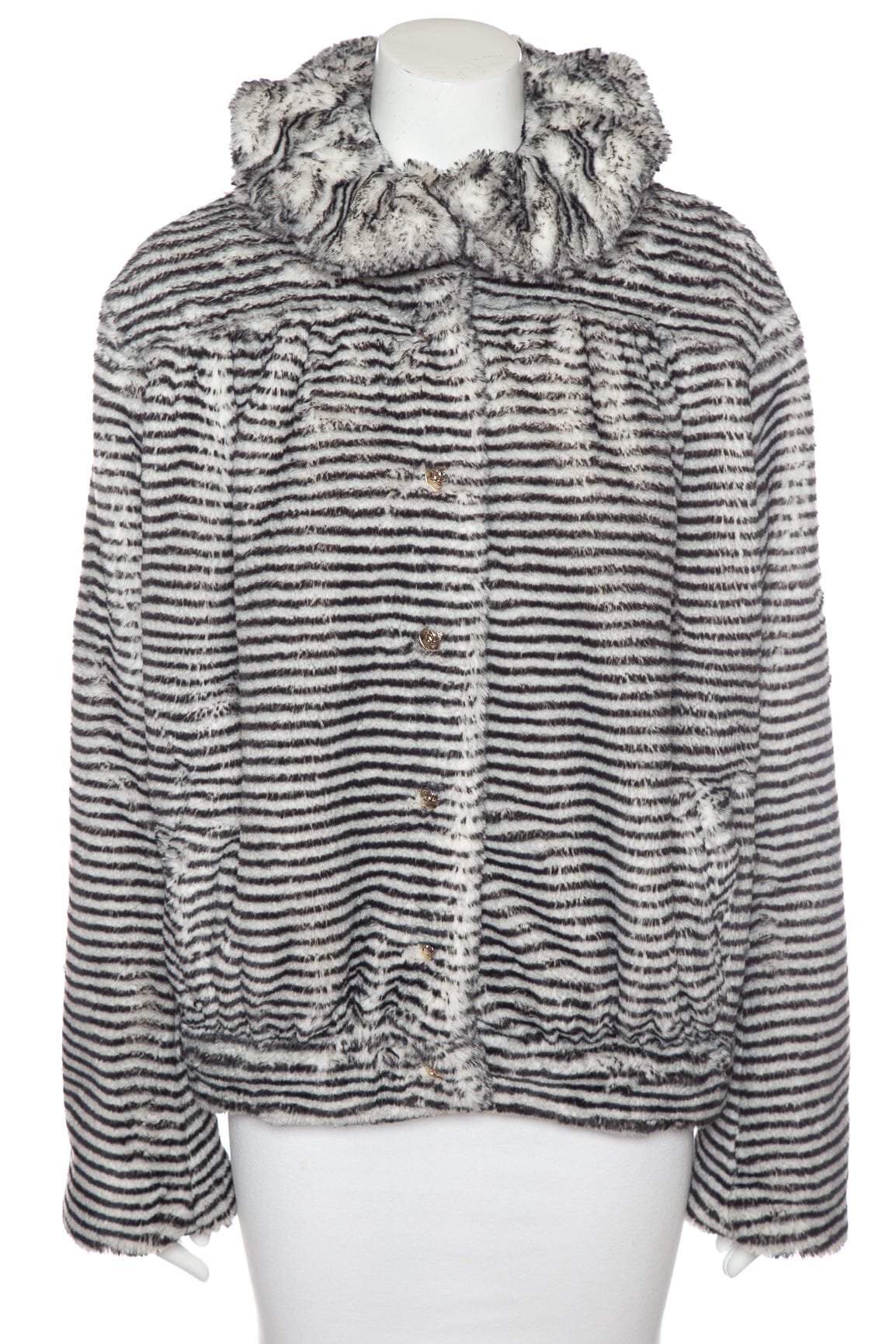 Chanel Black and White Tiger Print Faux Fur Jacket SZ 40