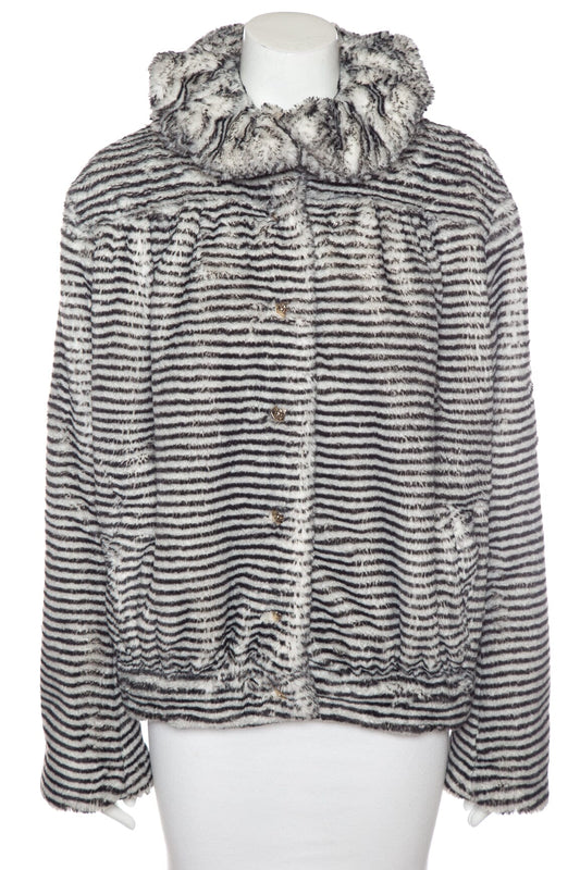 Chanel Black and White Tiger Print Faux Fur Jacket SZ 40