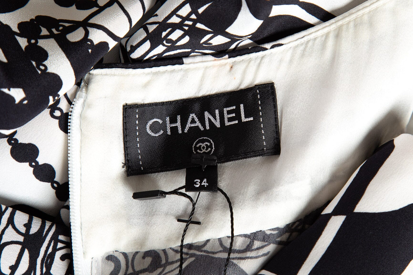 Chanel Black and White Graphic Print Silk Midi Skirt SZ 34