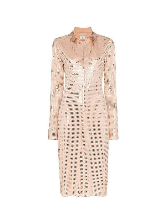 Bottega Veneta Women's Sequin Shirt Long Dress Beige