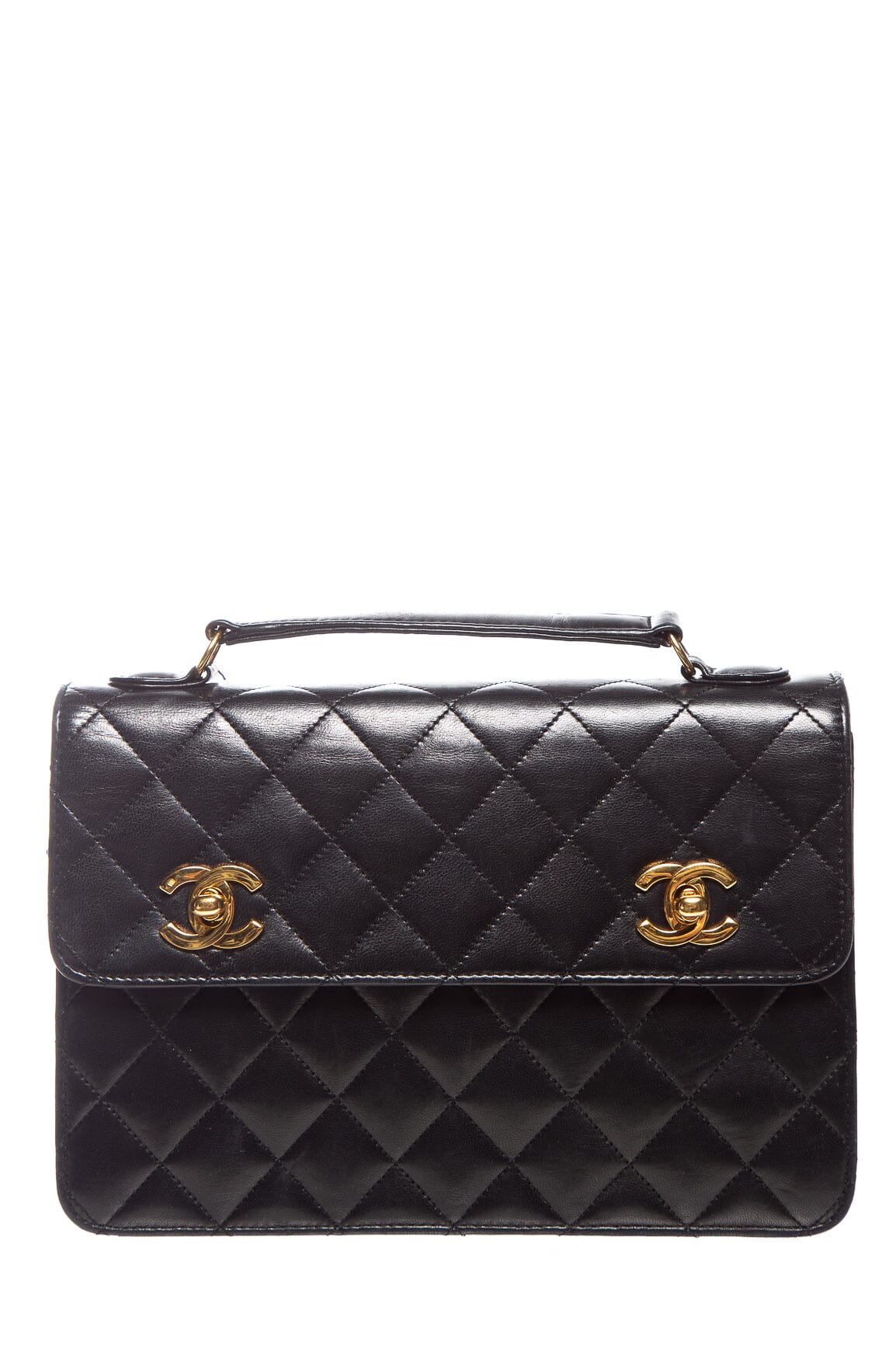Chanel Vintage Black Leather Small  Briefcase Bag
