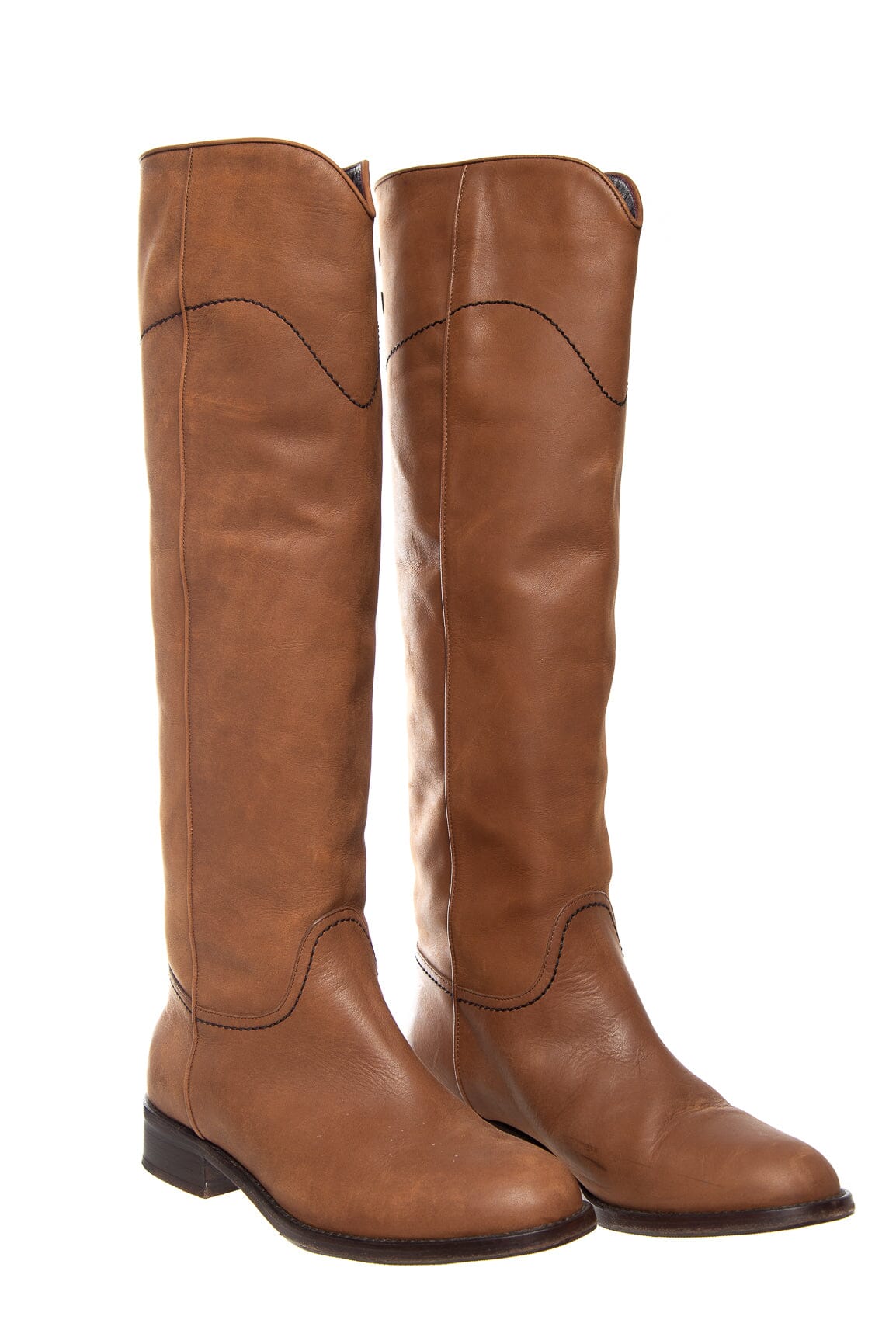 Chanel Brown Leather Knee High Riding Boots SZ 38.5